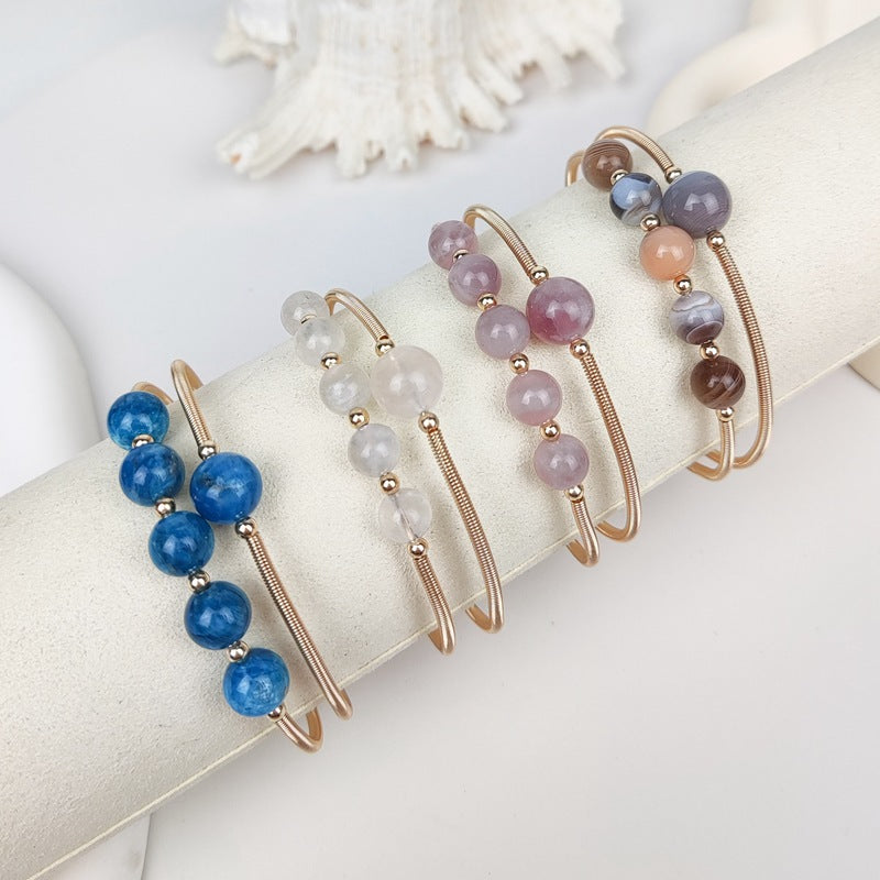 Wholesale Natural Crystal Blue Phosphorus Radiant Natural Stone Irregular Wrapped Silk Handmade Wrapped Wire Bracelet